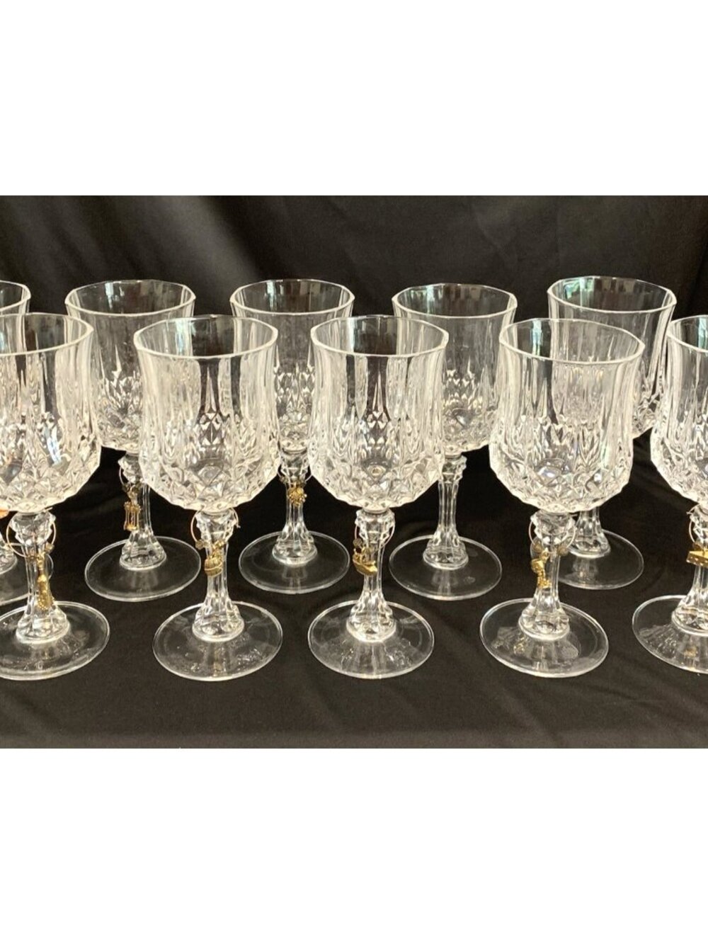 10 Cristal d'Arques Longchamp Crystal Water Wine Glasses Goblets 8 with Charms!